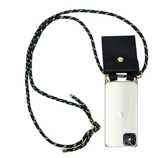 Cadorabo Handy Kette kompatibel mit Apple iPhone 12   12 PRO Silikon Schutzhülle mit Gold Ringen, Kordel Band und abnehmbarem Etui Supply