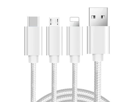 Cadorabo 3 in 1 Nylon Aufladekabel 3m 3m lang USB Mehrfach Aufladekabel- Multi- USB-C, Lightning, Micro USB Supply